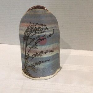 Vtg Alan Steinberg signed slab vermouth painted textured vase